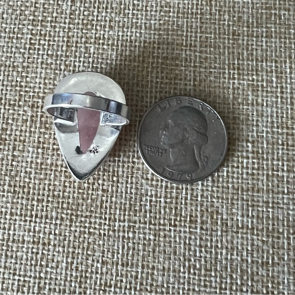 New Rose Quartz Crystal Stone Teardrop Sterling Silver Overlay Ring Size 8.25 - Picture 7 of 9